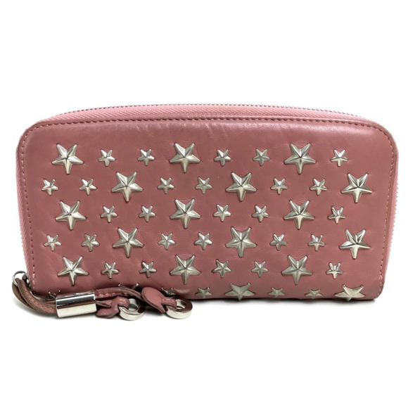 Jimmy Choo Star studs Zip Around Long Wallet Long Wallet Rose Pink Based - Picture 1 of 10